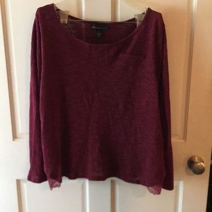 Lane Bryant Maroon lightweight sweater w lace trim